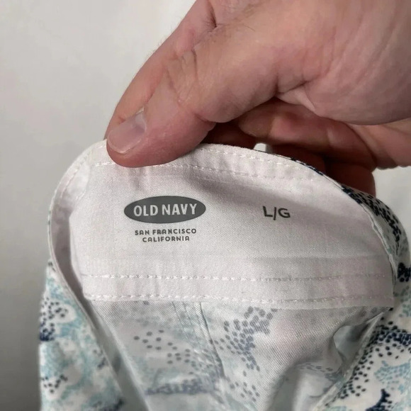 Old Navy Swim Trunks Men's Large White Blue Print Unlined Hook Loop - Picture 9 of 9